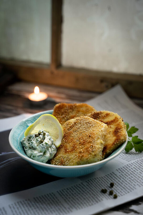 Produktfoto zu Rezeptkarte Sellerieschnitzel mit Kräuterdip