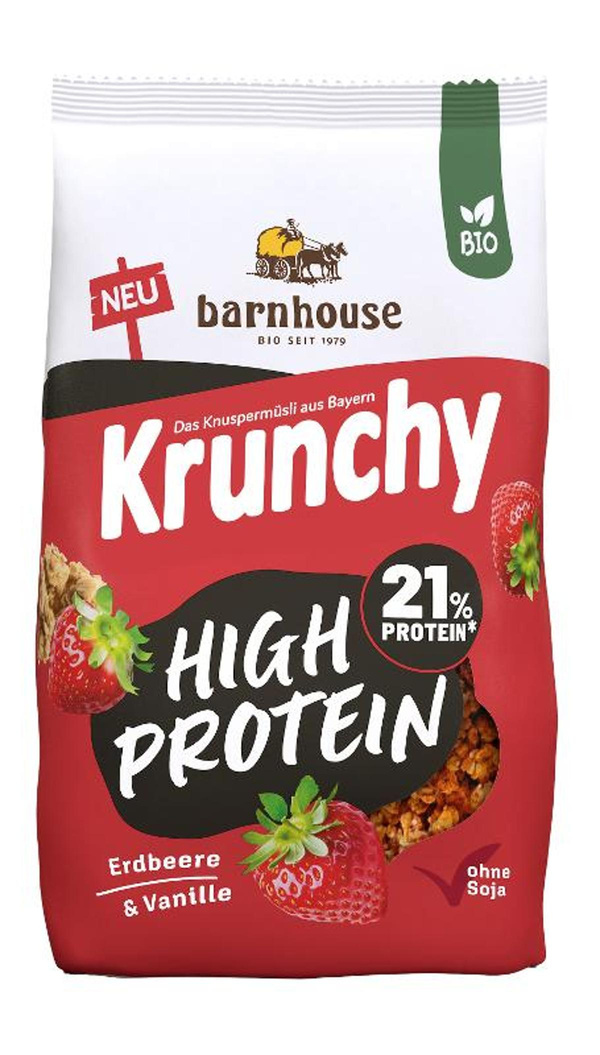 Produktfoto zu Krunchy High Protein Erdbeere & Vanille, 450 g - 25% reduziert, da MHD 30.07.2026