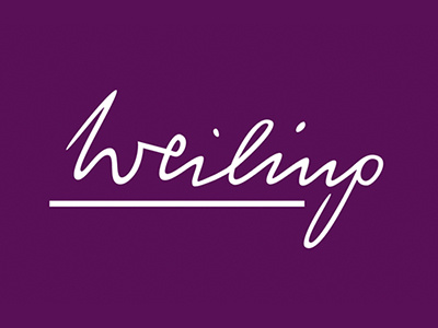 Logo des Unternehmens Weiling auf violettem Hintergrund.