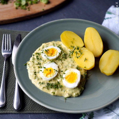 Produktfoto zu Rezeptkarte Eier in Senfsahne