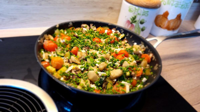 Produktfoto zu Rezeptkarte Gnocchi-Champignon-Pfanne