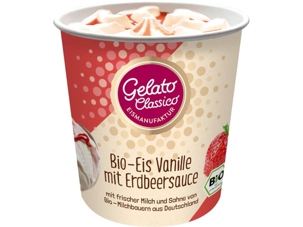 Produktfoto zu Eis Vanille mit Erdbeersauce, 100 ml