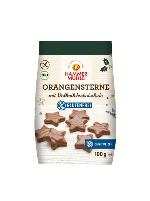 Produktfoto zu Orangensterne mit Vollmilchschokolade, 100 g