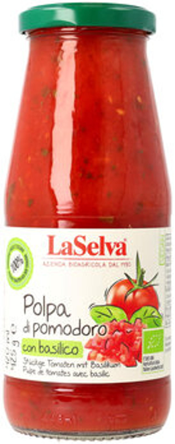 Produktfoto zu stückige Tomatenpolpa mit Basilikum, 425 g