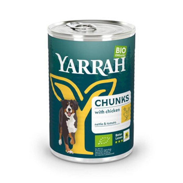 Produktfoto zu Hundefutter Bröckchen Huhn mit Brennessel und Tomate, 405 g